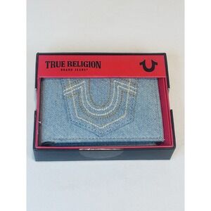 True Religion Men Blue Denim Wallet RFID Bi-Fold